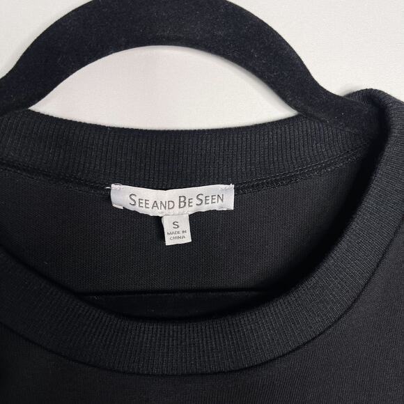 New See and Be Seen Small S Black Faux Fur Striped Detail Crew Neck Sweatshirt - Picture 9 of 11